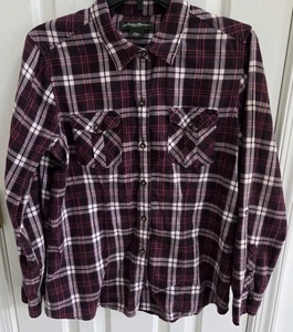 Camisa de franela ligera Eddie Bauer para mujer talla grande borgoña a cuadros usada - Imagen 1 de 8