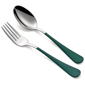 24-teiliges Edelstahl-Besteckset mit grünem Griff - Gabeln und Löffel 24-teilig - Bild 1 von 9