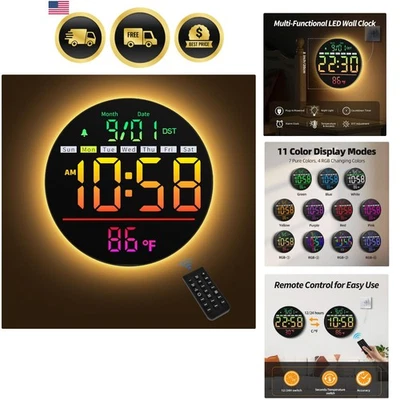 Digital Wall Clock with Timer Temperature Sleep Nightlight RGB Alarm - Image 1 of 4