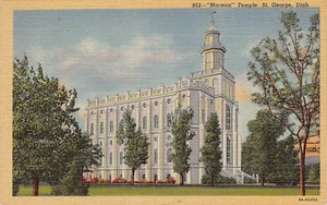 Postcard UT: Mormon Temple, St. George, Utah, Vintage Linen 1940's Unposted - Picture 1 of 2