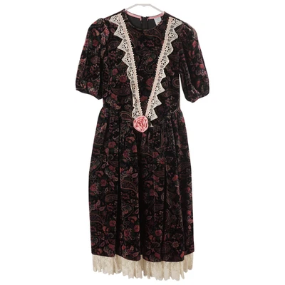 VINTAGE Peaches 'n Cream Dress Girls Size 14 Velvet Paisley Lace Cottagecore - Image 1 of 4