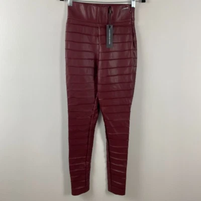 Maniere de Voir Vegan Leather Legging Pants Size 10 Wine Side Zip - Image 1 of 4