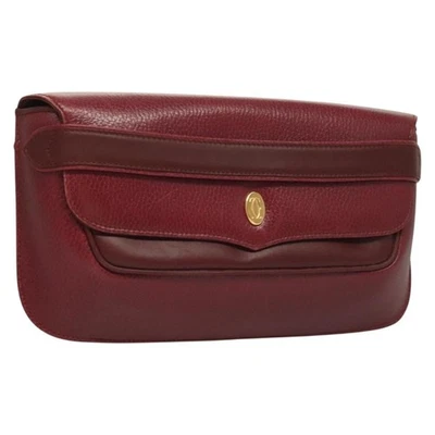 Auténtico bolso clutch CARTIER Must Line cuero burdeos dorado BA3810 Foto 1 de 4