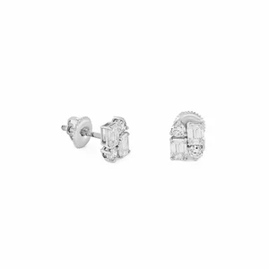 1.59 CT Lab Grown Multi-Shape Diamond Cluster Stud Earrings in 14K White Gold - Picture 1 of 2