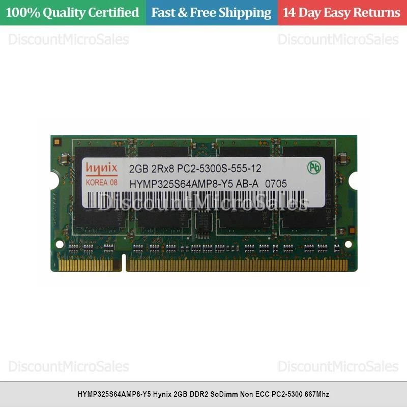 HYMP325S64AMP8-Y5 Hynix 2GB DDR2 SoDimm Non ECC PC2-5300 667Mhz - Image 1 of 1