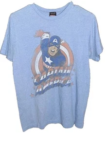 T-shirt vintage Y2K Capitan America adulto blu medio motore pazzo Marvel invecchiata - Foto 1 di 7