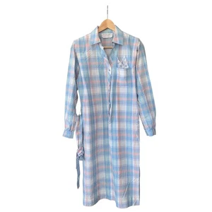 Vtg 80s Schrader Sport Petite Pastel Plaid Shirt Dress Belt Pockets Size 10 - Picture 1 of 9