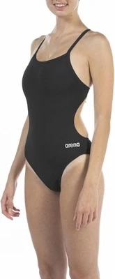 Traje de baño deportivo estándar para mujer ARENA espalda sólida desafío, negro/plateado, 22 Foto 1 de 4