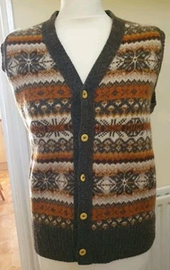 TANK TOP Melton Brown Waistcoat PLUMO LARGE L Sleeveless Fairisle Wool RRP £179 - Picture 1 of 9