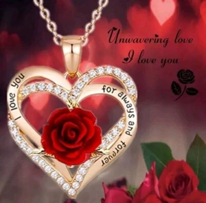 Damas Mujeres REGALO Moda Corazón Oro Te AMO Collar Navidad Cumpleaños Joyería - Imagen 1 de 4