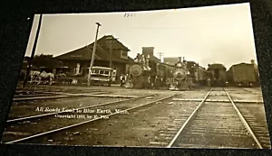 RPPC - Railroad Train Depot AND ENGINES, Blue Earth Minnesota Postcard - Picture 1 of 2