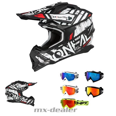 O`NEAL O'Neal Crosshelm 2SRS V.23 Glitch Schwarz Weiß ECE 06 MX Helm + HP7 Brille versp