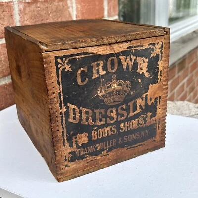 ANTIQUE Frank Miller & Sons NY SHOE DRESSING WOODEN  SHIPPING CRATE BOX - Image 1 of 4