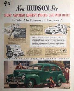 1940 Vintage Hudson Ad New HUDSON Six MOST AMAZING LOWEST PRICED CAR EVER BUILT - Picture 1 of 2