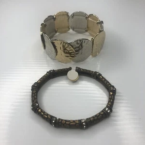 X1 Lote De Colección Retro Cristales Dorado Plata Dos Tonos Elastizados Martillados Boho Hippie - Imagen 1 de 6