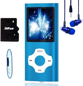 Blue MP3 Player 32GB Storage Voice Recorder FM Radio E-Book Support 10 Hours - Picture 1 of 12