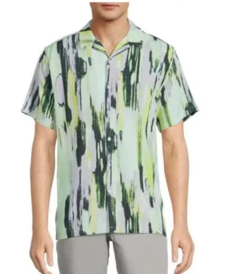 Мужская рубашка с коротким рукавом из вискозы с многоцветным принтом без границ - размер: маленький - Изображение 1 из 4