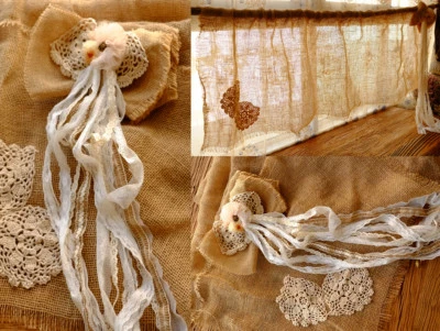 SHABBY elegante francés campo rústico inodoro arpillera cocina ventana cenefa con volantes Foto 1 de 2