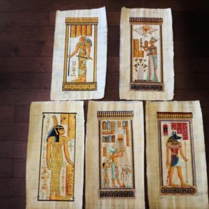 Collection Set of 5 Large Signed Egyptian Papyrus Museum Art Paintings_25"X14" - Picture 1 of 21