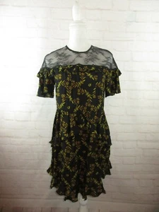 Sandro women's size 38 US 7 Black Lace Ruffle Butterfly Print Dress NWOT $315 - Picture 1 of 11