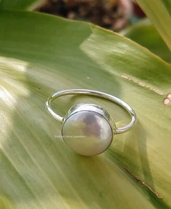 Natural Coin Pearl Ring in 925 Sterling Silver Beautiful, Gift For Her - Picture 1 of 7