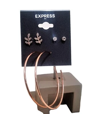 Juego de aretes EXPRESS para mujer, conjunto de regalo de aro de hoja enchapado en oro rosa nuevo con etiquetas Foto 1 de 3