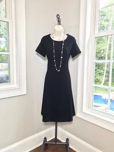 Talbots Short Sleeve Black Knit Mid Length Sheath Dress ~ Women’s Size 2 EUC - Picture 1 of 7