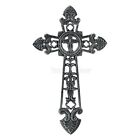 Large Gothic Wall Cross Cast Iron Silver Black Medieval Fleur De Lis 19"