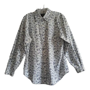 Chelsea Cambell for Charter Club Button Down Shirt Womens 8 White Blue Floral - Picture 1 of 11