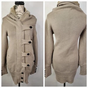 Nicholas K Long Cardigan Sweater Small Button Zipper 100% Merino Wool Knit Tan - Bild 1 von 11