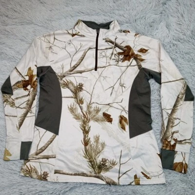 Realtree 卫衣女式 L 雪地迷彩 APC 轻便活动半拉链狩猎 — 第 1/4 张图片