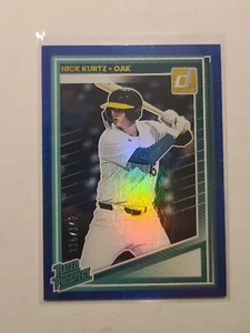 2025 Donruss Rated Prospect Nick Kurtz #154 Holo Blue 115/149 Oakland Athletics - Picture 1 of 2