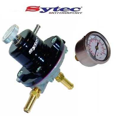 SYTEC SAR ADUSTABLE 1-5 BAR FUEL PRESSURE REGULATOR (BLACK) 8mm + PRESSURE GAUGE - Image 1 of 2