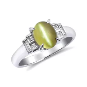 Chrysoberylring natürlicher Katzenaugen Edelstein 2,20 Karat Chrysoberyl Platin Ring - Bild 1 von 3