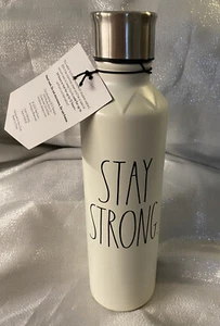 Rae Dunn NEW Ivory "STAY STRONG" LL 17oz Insulated Stainless Steel Water Bottle - Picture 1 of 3
