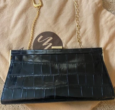 Monsac Bolso de Hombro Bolso sin asas Cuero Negro Dorado Cadena Eslabón Correa Nuevo con Bolsa Foto 1 de 4