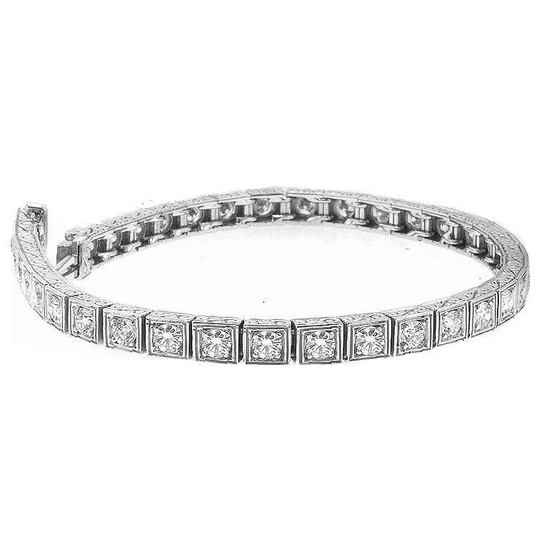 4.01 ct Antique Vintage style 14k White Gold Round Diamond Tennis Bracelet - Image 1 of 1