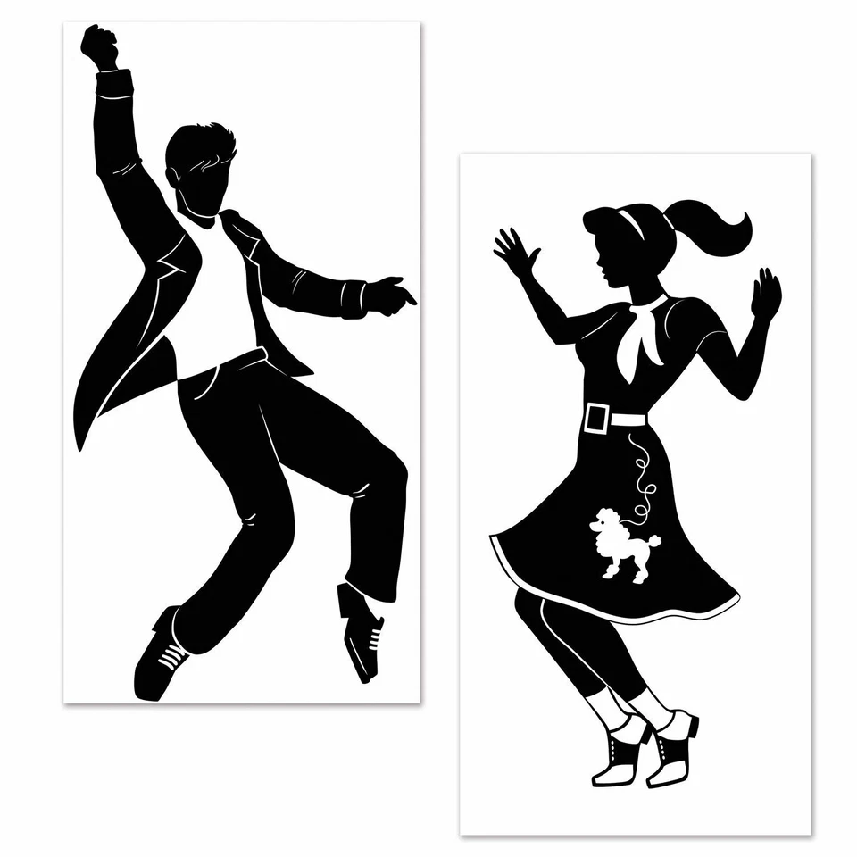 2 X 50'S ROCK & ROLL DANCER SCENE SETTER PROPS (1.6M) 1950'S PARTY DECORATION - Image 1 of 1