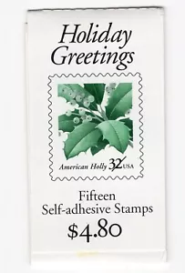 1997 32 cent Christmas Holly complete booklet of 15 Scott #BK264, Mint NH - Picture 1 of 1