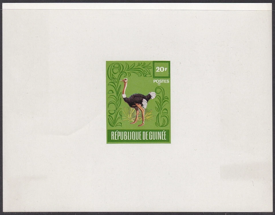 Guinea 1962 20fr, Wildlife, Fauna, Bird, Ostrich, Unissued Green Deluxe Proof - Image 1 of 1