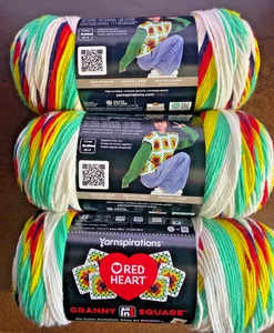 Red Heart All in One Granny Square Soft White Green Scream 3 Pack of 250g Yarn - Picture 1 of 9