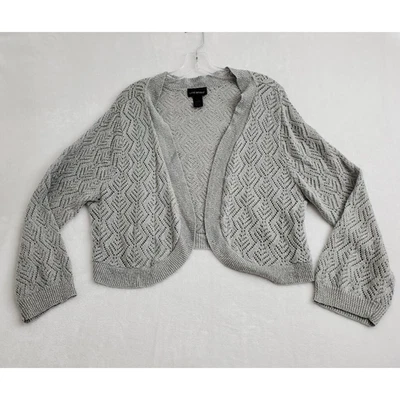 Lane Bryant Womens 14 Gray Shimmer Open Front Cardigan Sweater Long Sleeve Plus - Image 1 of 4