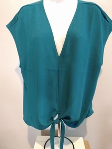 Camicia smanicata Express nuova con etichetta blusa top donna X-Large XL verde crop con cravatta - Foto 1 di 12