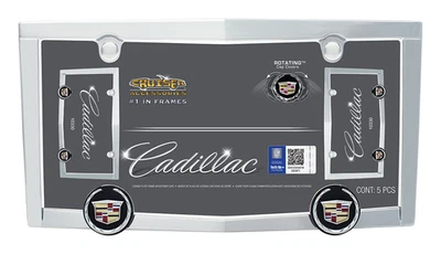 Cadillac логотип хром номерного знака крепление ярлык рама + 2 винта болты крышки совершенно новый - Изображение 1 из 3