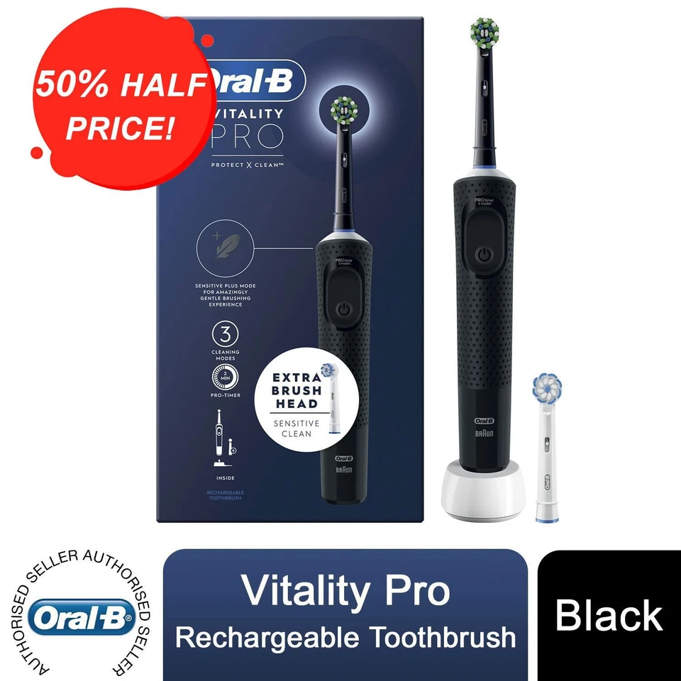 Oral-B Vitality Pro Cepillo de Dientes Eléctrico Recargable con 2 Cabezales de Cepillo, Negro - Imagen 1 de 4
