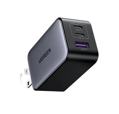 UGREEN 65W USB‐C Cargador GaN – 3 Puertos (2 USB‐C + 1 USB‐A) – Carga Rápida — 第 1/4 张图片