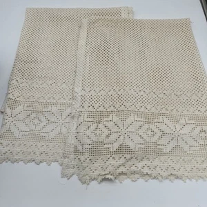Vtg Boho Ivory Lace Window Curtains Coverings Set Of 2 Cottage Core 27”Wx35” - Picture 1 of 7