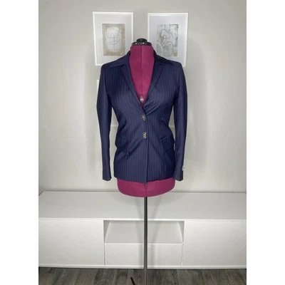 Escada Blazer Jacket Women's 36 (US Small) 100% Wool Blue Striped Gold Buttons - Image 1 of 4