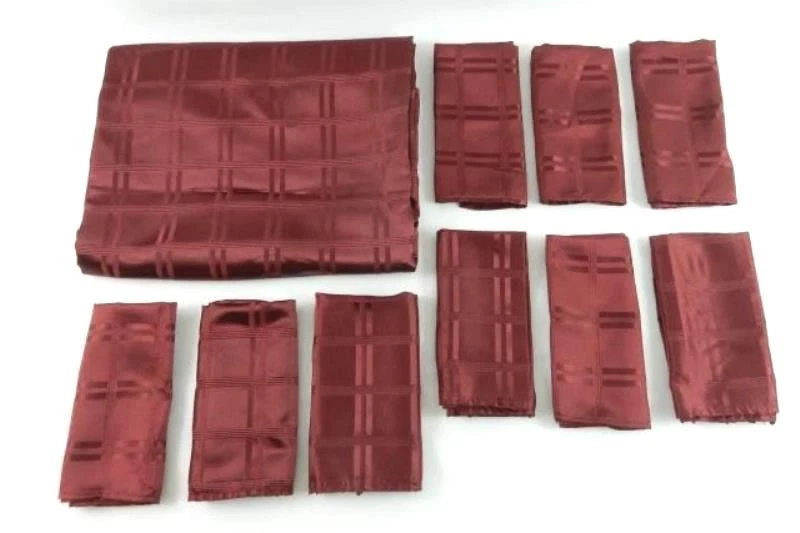 Juego de mantel satinado rojo borgoña y 9 servilletas a juego, cuadros Foto 1 de 4