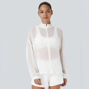 Halara White Hooded Zipper Sheer Oversized Jacket Hiking Chiffon Size XS NEW - Picture 1 of 6